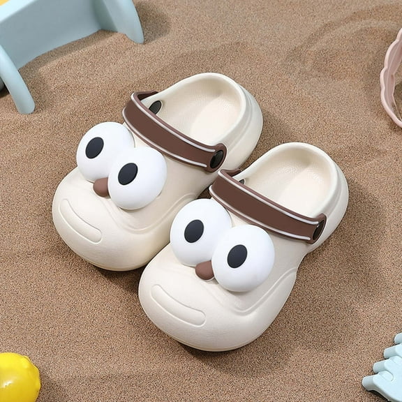 Tfken Todder Kids Girls Boys Garden Clogs Slippers Eva 2025 Closed Toe 3D Cartoon Print Relaxed Adjustable Ankle Strap Beige Water Shoes Size 1-2 Years
