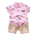 thumbnail image 1 of Tfken Toddler Baby Boys Outfits Sets Cute Charming Lapel Neck Feather Print T-Shirts Shorts Size 2 Years-3 Years Outfit Set Pink, 1 of 7