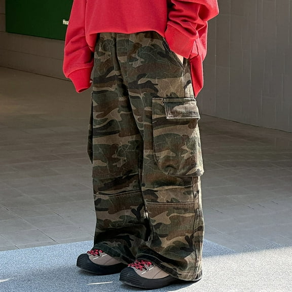 Tfken Toddler Boys Jeans Comfortable Colored Comfort Waist Camouflage Print Camouflage Denim Pants Size 8-10 Years