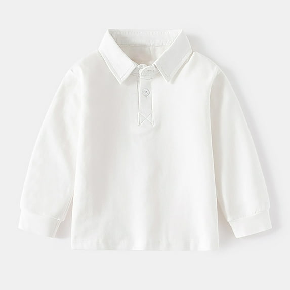Tfken Toddler Boys Shirts Fashion Solid Color Long Sleeve Tee Soft Lapel Neck White Tops Size 18-24 Months