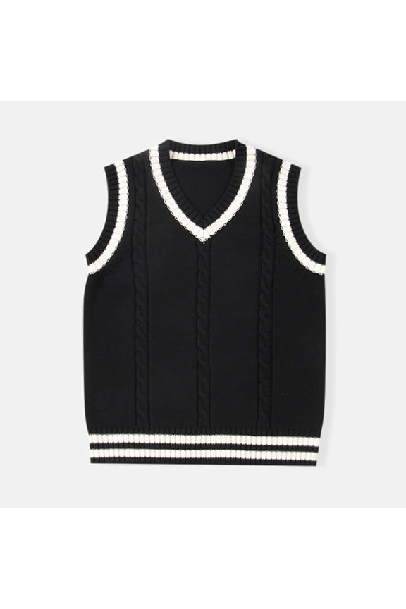 Toddler Boys Sweater Vest Daily Wear Solid Color School Uniform V-Neck Varsity Sweater Black Size 2-3 Years
