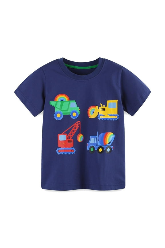 Toddler Boys T Shirts Size 18-24 Months Short Sleeve Construction Truck Print Ctton Summer Tees Graphic Boy Tops Blue