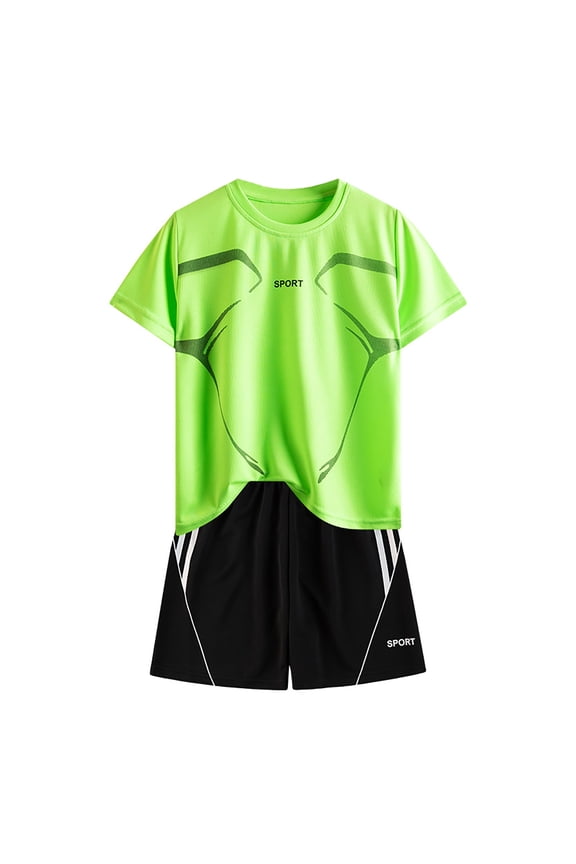Toddler Child Boys Outfits Sets Crew Neck Short Sleeve Printed Tops Shorts Summer Breathable Outfit Set Gn1 Size 7 Years-8 Years