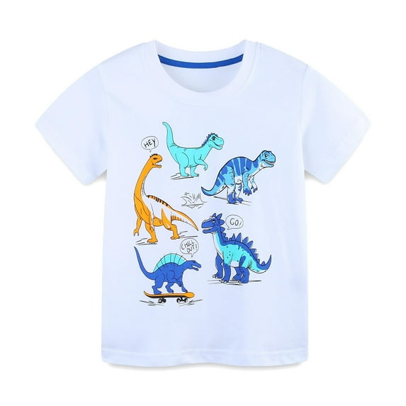 Tfken Toddler Child Boys Tee White Size 4-5 Years Dinosaur Print Short Sleeve Tops Summer Stretchy T-Shirts