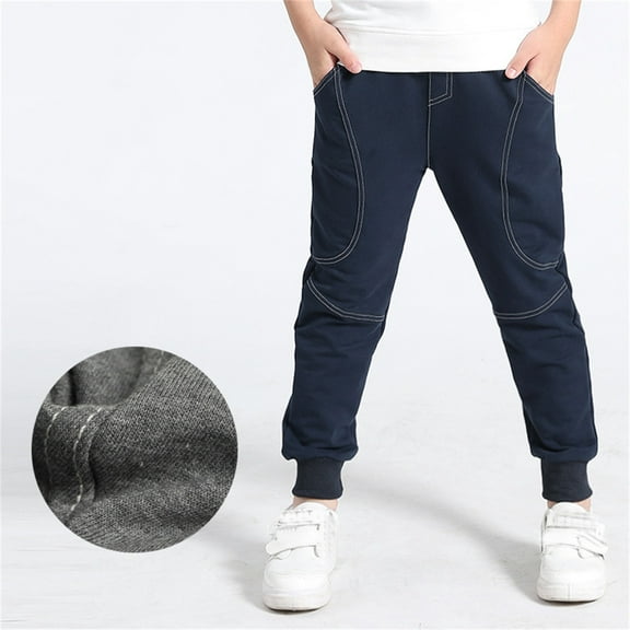 Tfken Toddler Child Boys Trousers Solid Color Casual Outdoor Trendy Slim-Leg Elastic Waist Dark Blue Pants Size 13-14 Years
