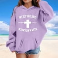 thumbnail image 1 of Tfken Toddler Child Girls Hoodies Long Sleeve Cross Print Tops Outdoor Casual Light Purple Sweatshirt Size 3-4 Years, 1 of 4