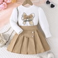 thumbnail image 1 of Tfken Toddler Child Girls Outfit Set Comfortable Bow Print Sweater Skirt Long Sleeve Khaki Outfits Sets Size 5-6 Years, 1 of 9