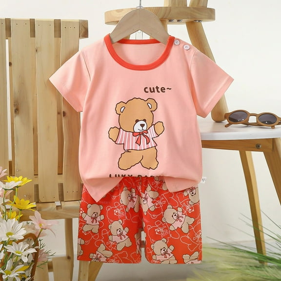 Tfken Toddler Child Girls Outfits Sets Cool Short Sleeve Cartoon Print Pink T-Shirts Shorts 2025 Crew Neck Clothing Set Size 2-3 Years