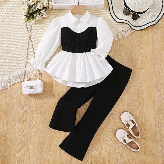 Tfken Toddler Child Girls Outfits Sets Elegant Patchwork Tops Pants Long Sleeve Black Outfit Set Size 9-10 Years