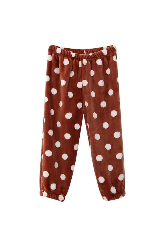 Toddler Child Girls Pants Size 18-24 Months Taper Casual Flannel Elastic Waist Polka Dot Khaki Trousers
