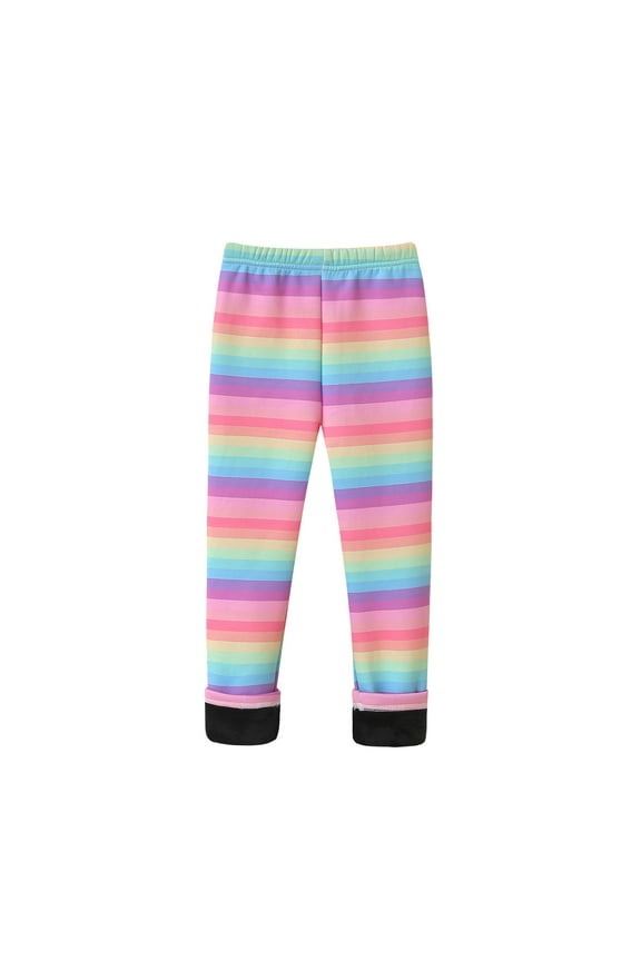 Toddler Child Girls Pants Size 3-4 Years Slim-Leg Casual Trendy Elastic Waist Cartoon Print Multicolor Trousers