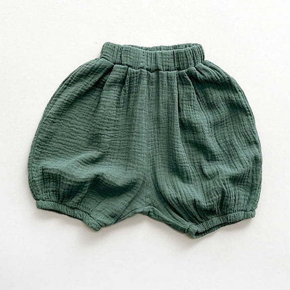 Tfken Toddler Child Girls Shorts Solid Color Elastic Waist Relaxed Daily Wear Half Pant Dark Green Size 18-24 Months