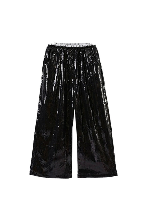 Toddler Child Girls Trousers Size 3-4 Years Straight-Leg Casual Daily Wear Fashion Elastic Waist Sequins Black Pants