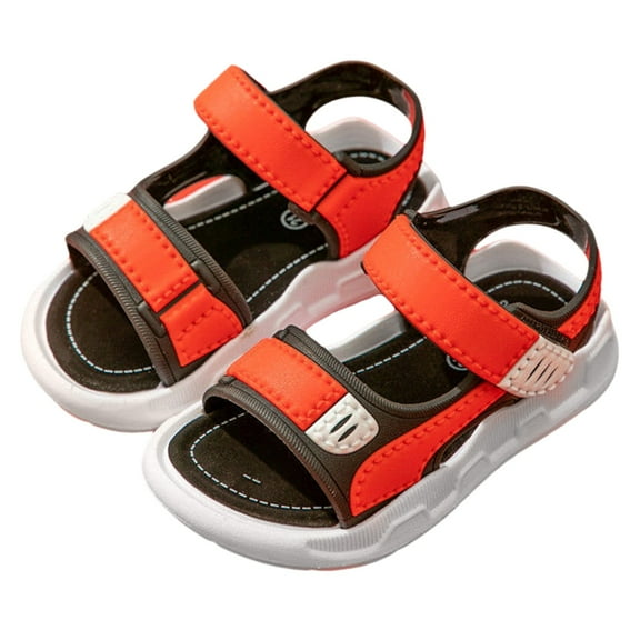 Tfken Toddler Child Sandals Beach Flatform Sport Athletic Open Toe Double Buckle Patchwork Comfortable Red Boys Sandal Size 9-9.5 Years