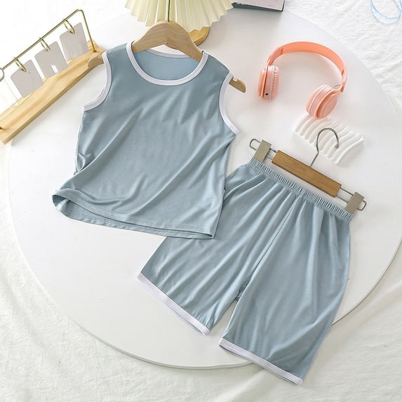 Tfken Toddler Children Boys Outfits Sets Sleeveless Solid Color Soft Vest Shorts Loose Light Gray Outfit Set 12 Months-18 Months