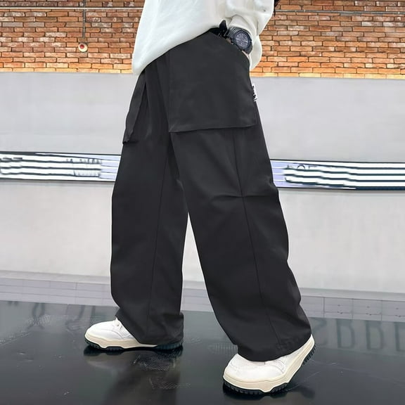 Tfken Toddler Children Boys Pants Soft Elastic Waist Wide-Leg Casual Relaxed Black Trousers Size 4-5 Years