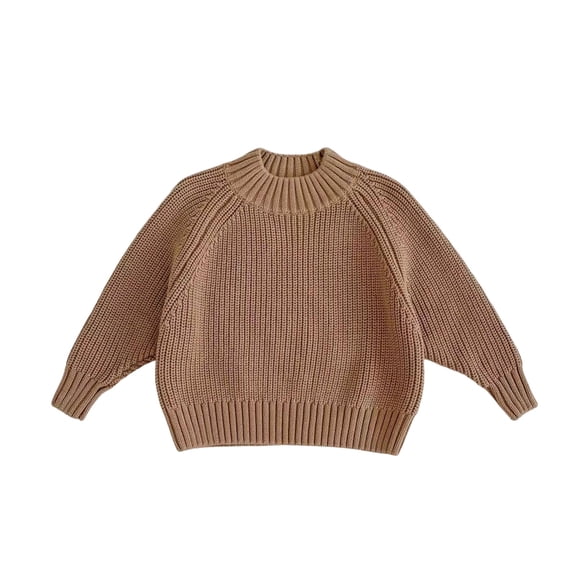 Tfken Toddler Children Girls Boys Sweaters Crew Neck Long Sleeve Solid Color Outdoor Chunky Cute Sweaters Khaki Size 18-24 Months