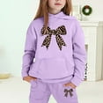 thumbnail image 1 of Tfken Toddler Children Girls Outfit Set Hooded Long Sleeve Bow Print Hoodies Pants Soft Outfits Sets Purple Size 10-11 Years, 1 of 4