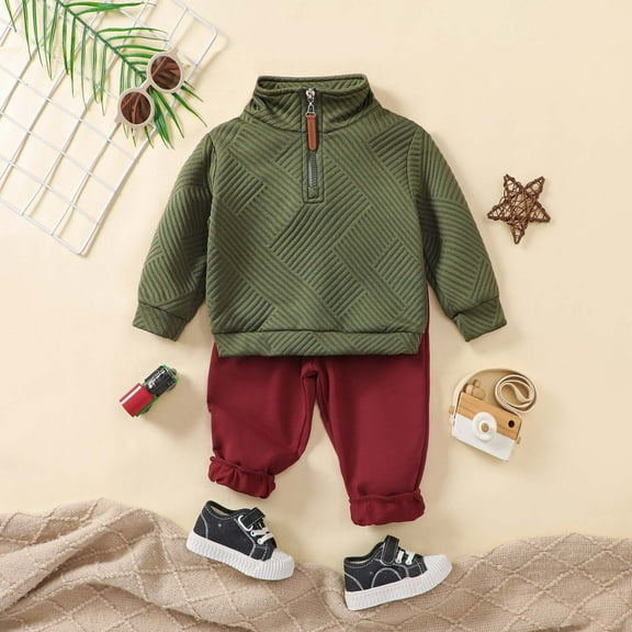 Tfken Toddler Children Girls Outfit Set Solid Color Sweatshirt Long Pant Striped 2025 Green Outfits Sets Size 12-18 Months