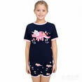 thumbnail image 1 of Tfken Toddler Children Girls Outfit Set Size 3-4 Years Short Sleeve Dinosaur Print T-Shirts Shorts Cute Dark Blue Outfits Sets, 1 of 3
