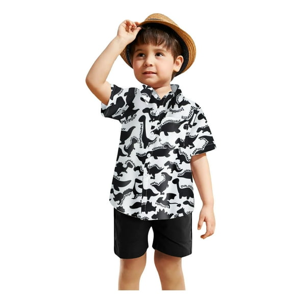 Tfken Toddler Children Girls Outfits Sets Breathable Dinosaur Print Short Sleeve Tee Shorts Lapel Neck Comfortable Grey Clothing Set Size 3 Years-4 Years