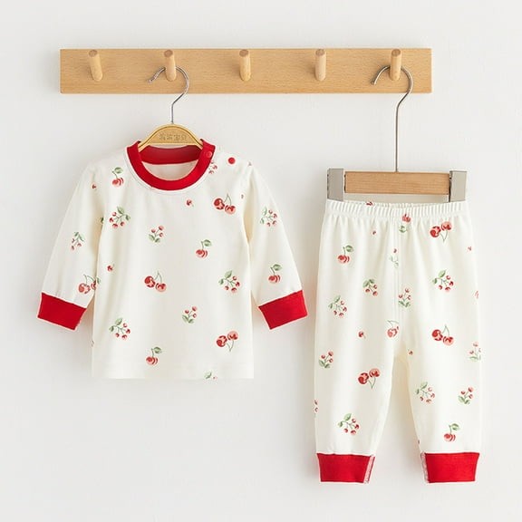 Tfken Toddler Children Girls Outfits Sets Cartoon Print Top Pant Classic-Fit Long Sleeve Crew Neck Comfortable Clothing Set Red Size 12-18 Months