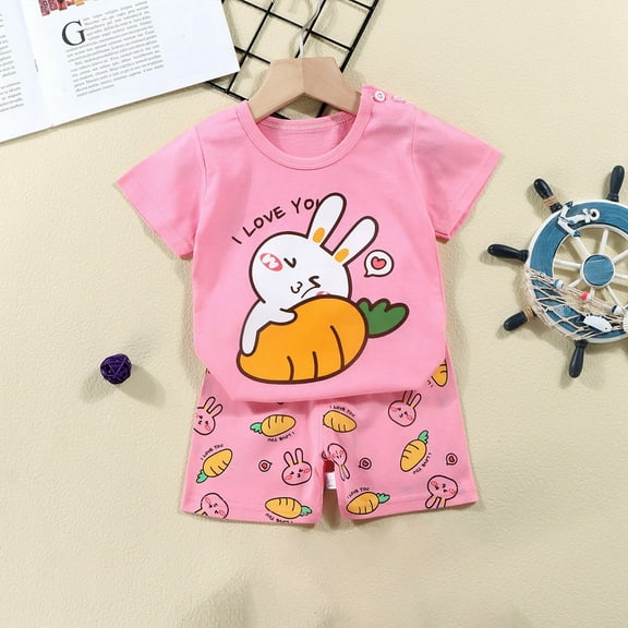 Tfken Toddler Children Girls Outfits Sets Crew Neck Short Sleeve Dinosaur Print T Shirts Shorts Soft Summer Clothing Set Pink Size 3 Years-4 Years