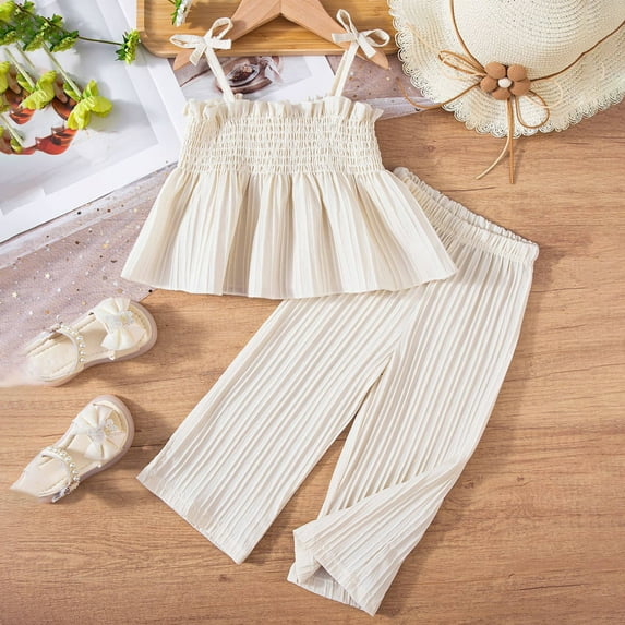 Tfken Toddler Children Girls Outfits Sets Fashion Solid Color Tank Top Pants Sleeveless Brown Outfit Set Size 4-5 Years