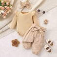 thumbnail image 1 of Tfken Toddler Children Girls Outfits Sets Flower Print Long Sleeve Bodysuit Pants Soft Beige Outfit Set Size 18-24 Months, 1 of 8