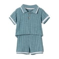thumbnail image 1 of Tfken Toddler Children Girls Outfits Sets Size 18-24 Months Solid Color Short Sleeve Tops Shorts Trendy 2025 Striped Blue Outfit Set, 1 of 9