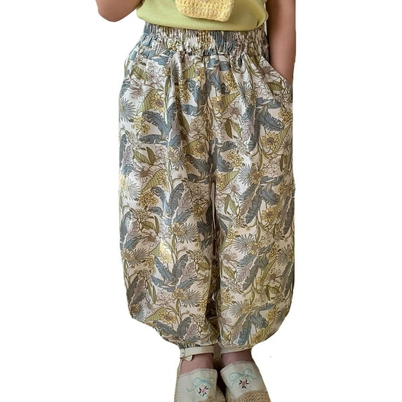 Tfken Toddler Children Girls Pants Breathable Elastic Waist Casual Fashion Light Purple Trousers Size 6-7 Years
