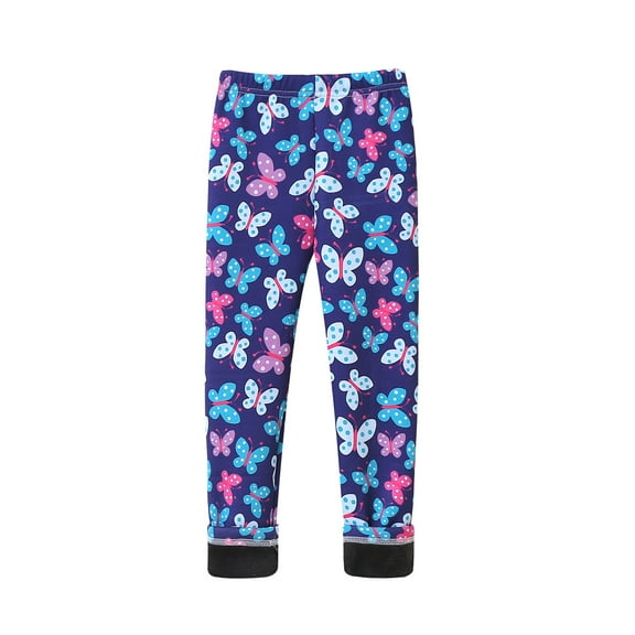 Tfken Toddler Children Girls Pants Warm Elastic Waist Casual Slim-Leg Floral Print Blue Trousers Size 6-7 Years
