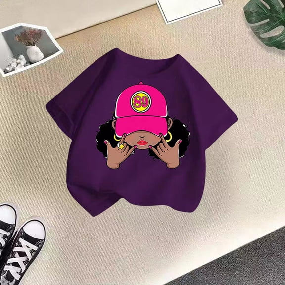 Tfken Toddler Children Girls Tee Crew Neck Short Sleeve Cartoon Print T-Shirts Cute Summer Tops Purple Size 11-12 Years