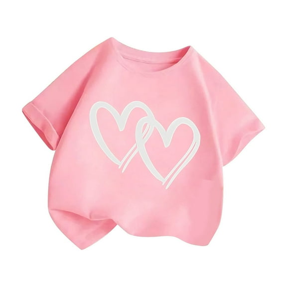 Tfken Toddler Children Girls Tee Cute Soft Heart Print Short Sleeve T-Shirts Pink Tops Size 9-10 Years