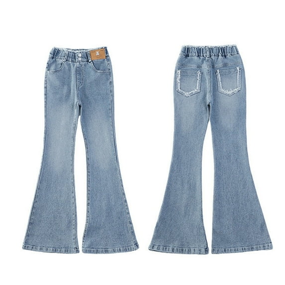 Tfken Toddler Children Girls jeans Ankle-Length Elastic Waist Distressed Flared Soft Fashion Denim Pant Blue Size 4-5 Years