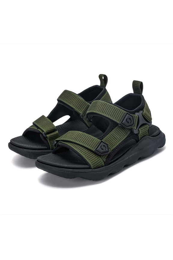 Toddler Children Sandals Relaxed Soft Sole Open Toe Double Buckle Patchwork Pool Army Green Boys Sandal Size 5.5-6 Years