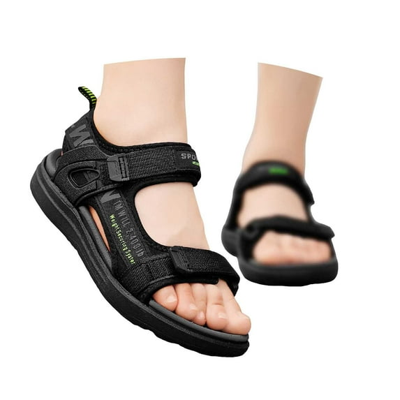 Tfken Toddler Children Sandals Size 9.5-10 Years Double Buckle Letter Print Flat Daily Wear Outdoors Sport Athletic Black Boys Sandal