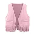 thumbnail image 1 of Tfken Toddler Girl Kids T-Shirts Cowgirl V Neck Sleeveless Tops Tassels Solid Color Breathable Fashion Girls Tee Orange Size 9-10 Years, 1 of 4