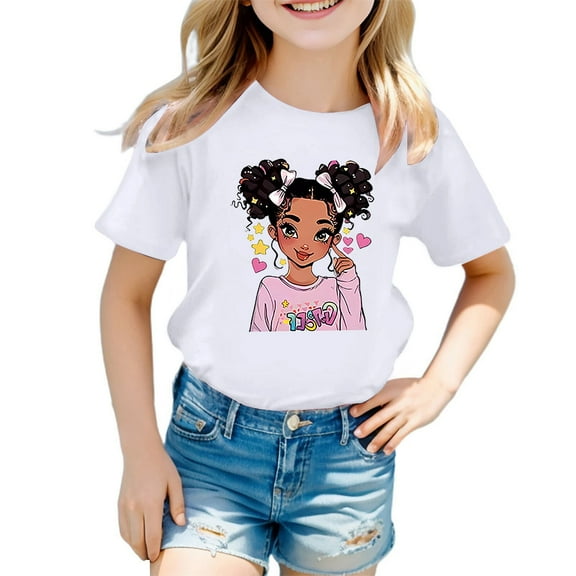 Tfken Toddler Girl Kids T-Shirts Crew Neck Short Sleeve Tops Cartoon Character Print Fashion Summer Girls Tee Green Size 5-6 Years