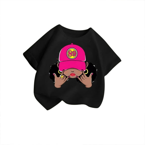 Tfken Toddler Girl Kids T-Shirts Crew Neck Short Sleeve Tops Cartoon Character Print Summer Breathable Girls Tee Pink Size 3-4 Years