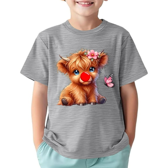 Tfken Toddler Girl Kids T-Shirts Crew Neck Short Sleeve Tops Cow Print Quick Dry Soft Girls Tee Grey Size 4-5 Years