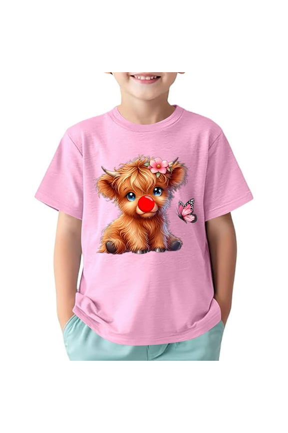 Toddler Girl Kids T-Shirts Crew Neck Short Sleeve Tops Cow Print Quick Dry Soft Girls Tee Size 8-10 Years