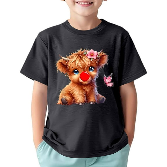 Tfken Toddler Girl Kids T-Shirts Crew Neck Short Sleeve Tops Cow Print Quick Dry Soft Girls Tee Yellow Size 4-5 Years