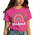thumbnail image 1 of Tfken Toddler Girl Kids T-Shirts Crew Neck Short Sleeve Tops Heart Rainbow Print Summer Cute Girls Tee Pink Size 6-7 Years, 1 of 5