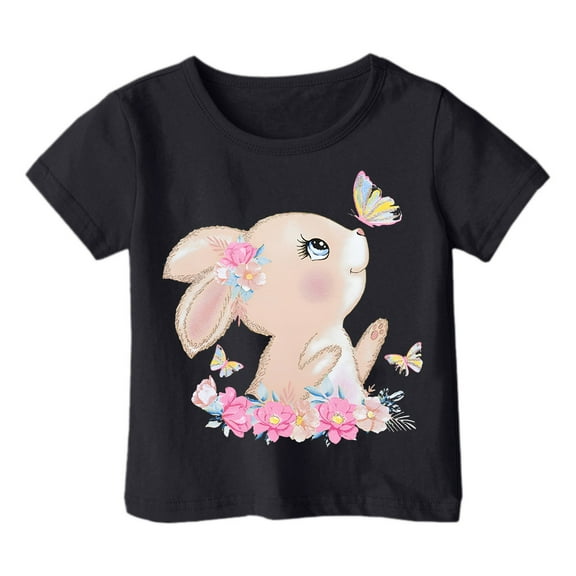 Tfken Toddler Girl Kids T-Shirts Crew Neck Short Sleeve Tops Rabbit Print Fashion Summer Girls Tee Pink Size 2-3 Years