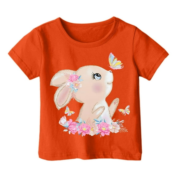 Tfken Toddler Girl Kids T-Shirts Crew Neck Short Sleeve Tops Rabbit Print Fashion Summer Girls Tee Yellow Size 4-5 Years