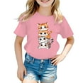 thumbnail image 1 of Tfken Toddler Girls Children T-Shirts Cute Cat Cartoon Print Short Sleeve Tee Summer Fashon Crew Neck Tops Pink Size 7-8 Years, 1 of 5