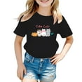 thumbnail image 1 of Tfken Toddler Girls Children tops Cute Cat Cartoon Print Short Sleeve Tee Summer Fashion Crew Neck T-shirts Black Size 5-6 Years, 1 of 5