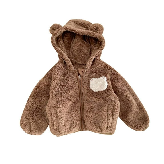 Tfken Toddler Girls Coat Casual Hooded Long Sleeve Cartoon Print Tops Autumn Light-Weight Cardigan Coffee Size 12-24 Months