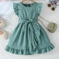 thumbnail image 1 of Tfken Toddler Girls Dress A-Line Bow Solid Color Daily Wear Trendy Army Green Crew Neck Flutter Sleeve Sleeve Kids Dresses Size 3 Years-4 Years, 1 of 9